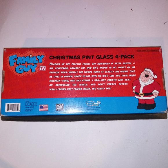 Family Guy Christmas Pint Glass 4 Pack Set Cartoon Gift Stewie 6" Tall Preowned - Picture 9 of 10